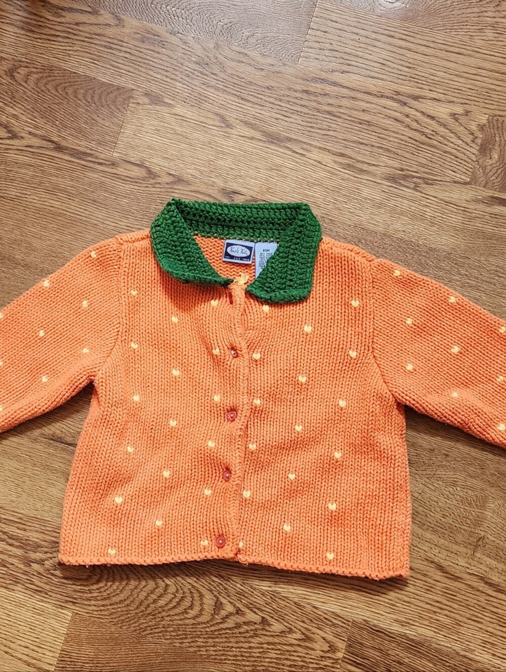 VTG Koala Kids Pumpkin Knit Cardigan Sweater 4T 48M Orange Green Collar